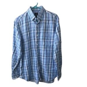 TailorByrd Collection Men's Blue Plaid Button-Down Shirt Long Sleeve Size L